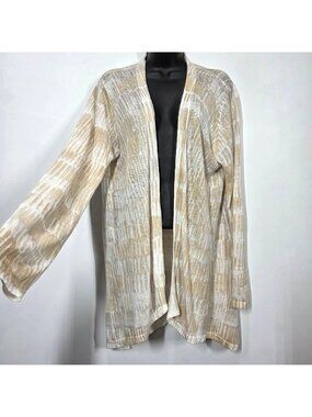 Kinross Cardigan Large Cream Beige 100% Linen Open Front Coastal Beachy Neutral